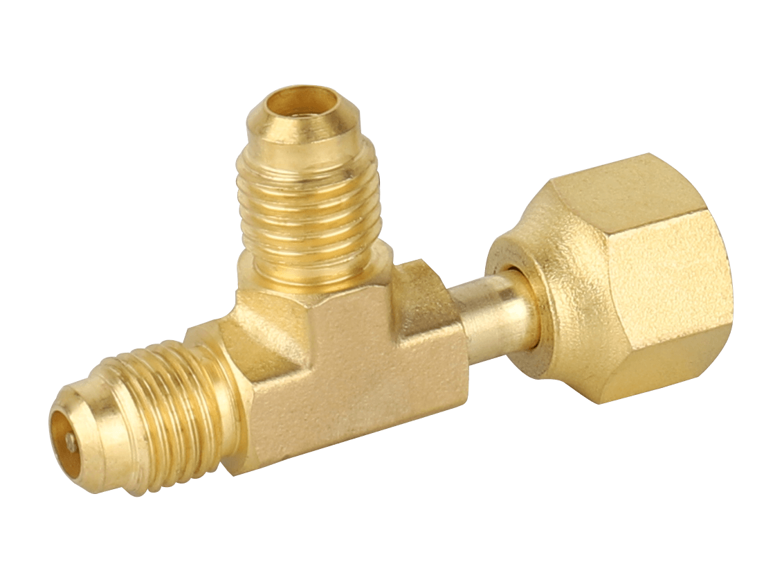 NAVAC F1022 1/4" Access Tee Connector with Depressor - 1/4" FPT SAE X 1/4" FPT SAE SWIVEL NUT ON RUN, 3 PCS